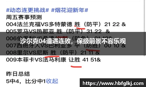 沙尔克04遭遇连败，保级前景不容乐观